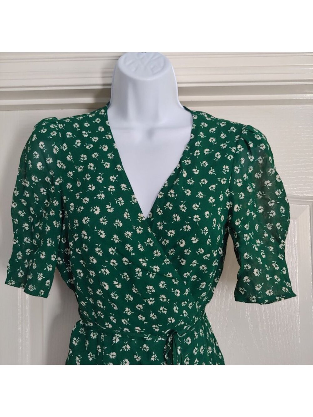Reformation Green Floral Wrap Mini Dress Cottagecore Romantic Boho Date Night - Picture 3 of 9